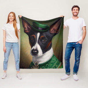 Rat Terrier Dog in St. Patrick's Day Dress Fleece Blanket