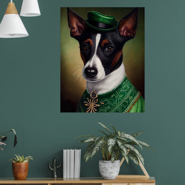 Rat Terrier Dog in St. Patrick's Day Dress Poster (Living Room 1)