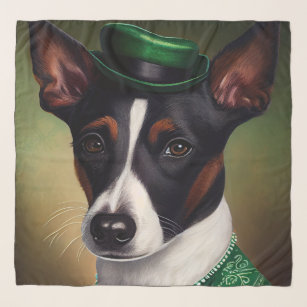 Rat Terrier Dog in St. Patrick's Day Dress Scarf