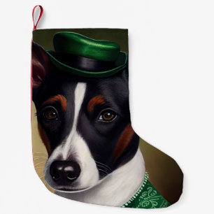 Rat Terrier Dog in St. Patrick's Day Dress Small Christmas Stocking