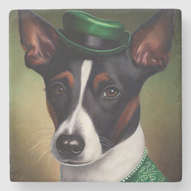 Rat Terrier Dog in St. Patrick's Day Dress Stone Coaster (Front)