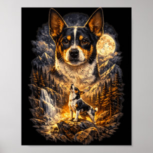 Rat Terrier Dog Nature Howling to the Moon Vintage Poster