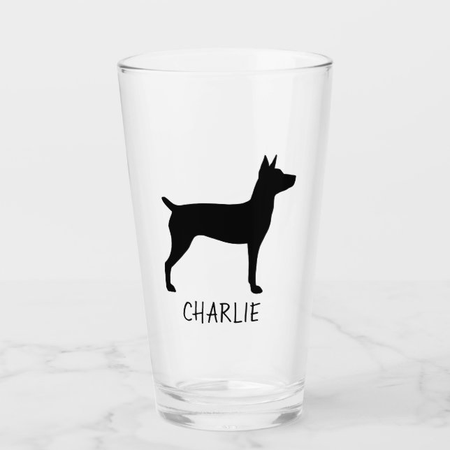 Rat Terrier Dog Silhouette Personalized Drinking Glass (Front)