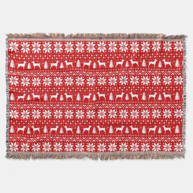 Rat Terrier Dog Silhouettes Cute Christmas Holiday Throw Blanket (Front)