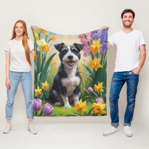 Rat Terrier Dog Spring Flowers Painting Fleece Blanket