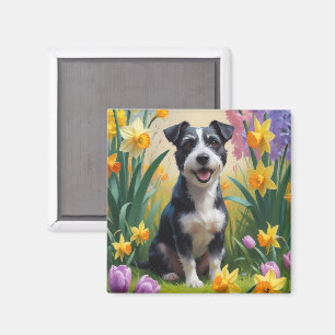 Rat Terrier Dog Spring Flowers Painting Magnet