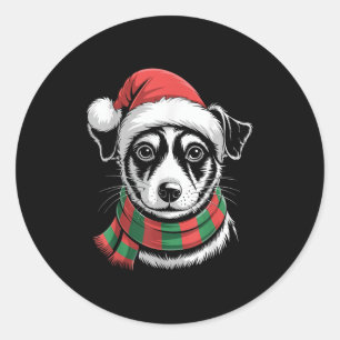 Rat Terrier Dog Xmas Santa Hat Scarf Christmas Cos Classic Round Sticker