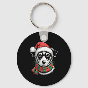 Rat Terrier Dog Xmas Santa Hat Scarf Christmas Cos Keychain
