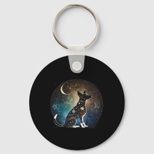 Rat Terrier Dog Yoga Stars Moon Zen Galaxy Splatte Keychain