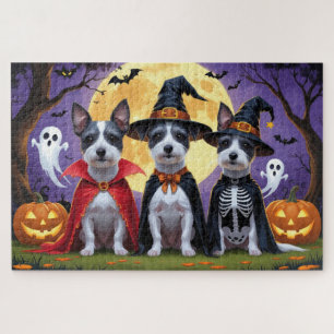 Rat Terrier Dogs Pumpkin Halloween Funny Jigsaw Puzzle