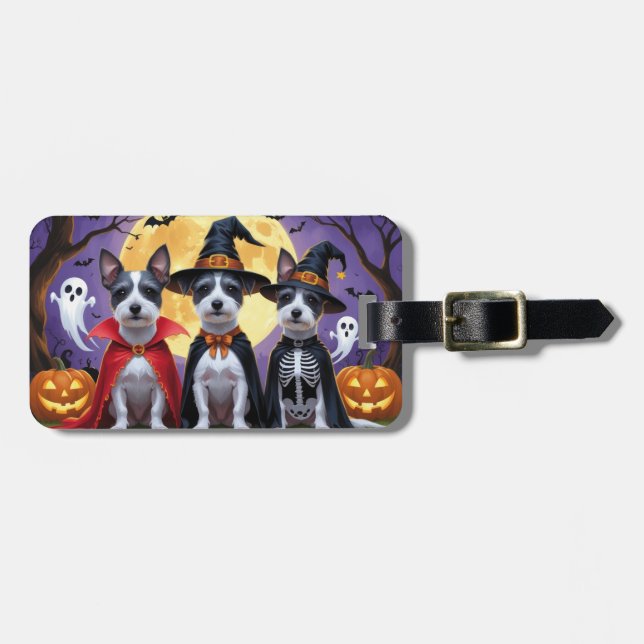 Rat Terrier Dogs Pumpkin Halloween Funny Luggage Tag (Front Horizontal)