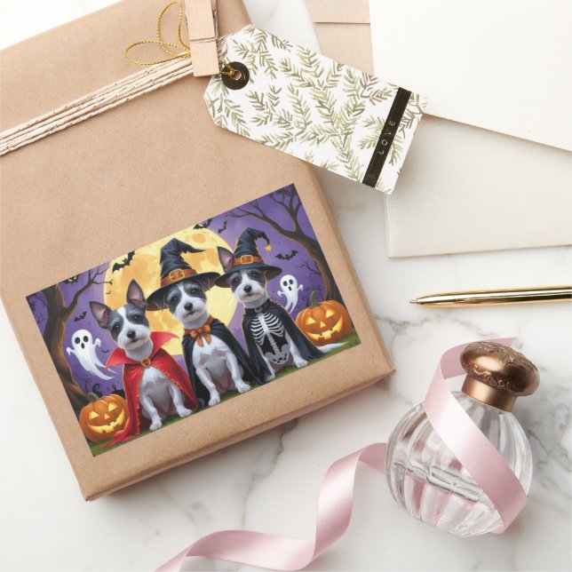 Rat Terrier Dogs Pumpkin Halloween Funny Sticker (Gifting)