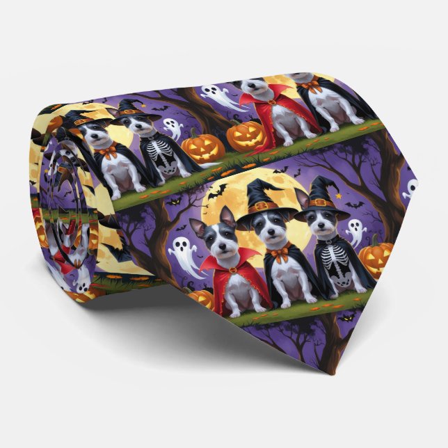 Rat Terrier Dogs Pumpkin Halloween Funny Tie (Rolled)