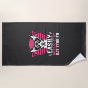Rat Terrier Easily Distracted Retro Dog Beach Towel