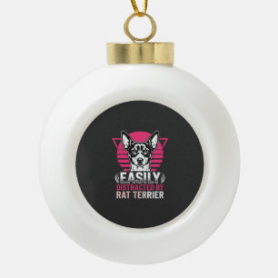 Rat Terrier Easily Distracted Retro Dog Ceramic Ball Christmas Ornament