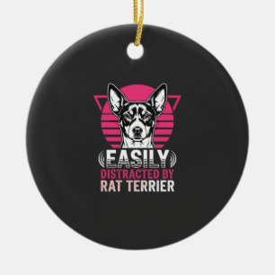 Rat Terrier Easily Distracted Retro Dog Ceramic Ornament