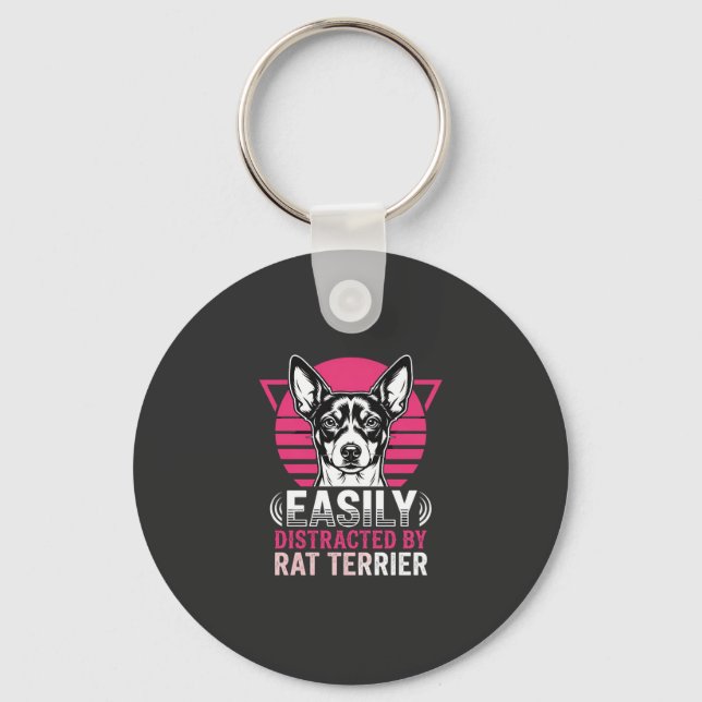 Rat Terrier Easily Distracted Retro Dog Keychain (Front)