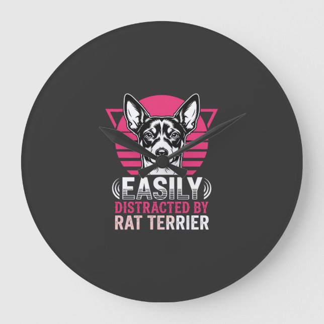 Rat Terrier Easily Distracted Retro Dog Large Clock (Front)