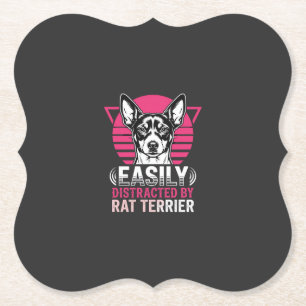 Rat Terrier Easily Distracted Retro Dog Paper Coaster