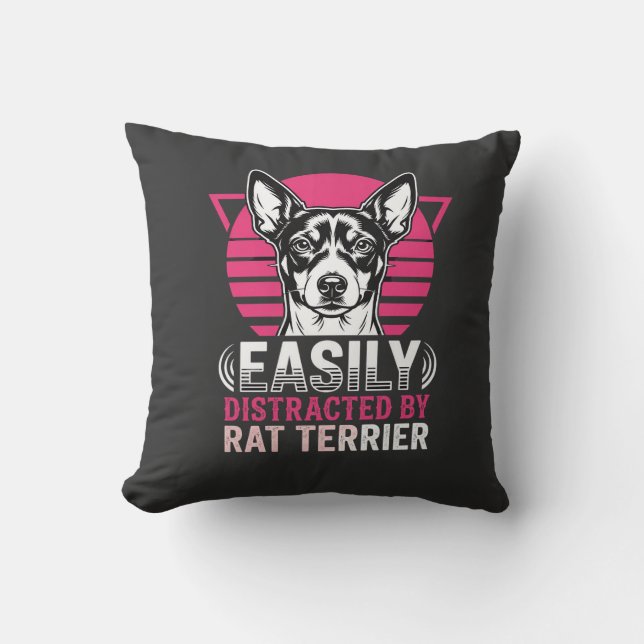 Rat Terrier Easily Distracted Retro Dog Throw Pillow (Front)