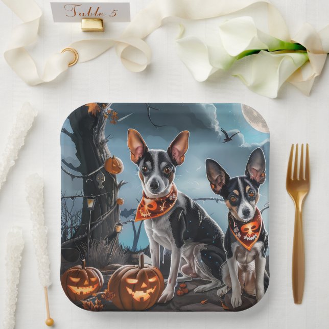 Rat Terrier Halloween Spooky  Paper Plate (Wedding)