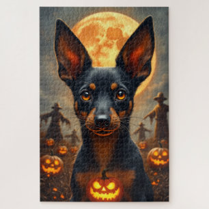 Rat Terrier Haunted Cornfield Halloween Portrait  Jigsaw Puzzle
