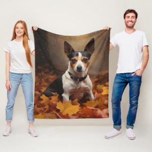 Rat Terrier in Autumn Leaves Fall Inspire Fleece Blanket