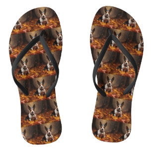 Rat Terrier in Autumn Leaves Fall Inspire  Flip Flops