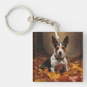 Rat Terrier in Autumn Leaves Fall Inspire  Keychain