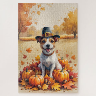 Rat Terrier In Autumn Leaves Thanksgiving Art Jigsaw Puzzle