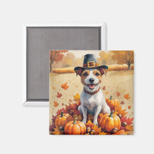 Rat Terrier In Autumn Leaves Thanksgiving Art  Magnet