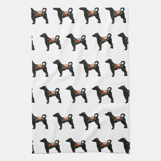 Rat Terrier NN Dog Boho Floral Silhouette Kitchen Towel (Vertical)