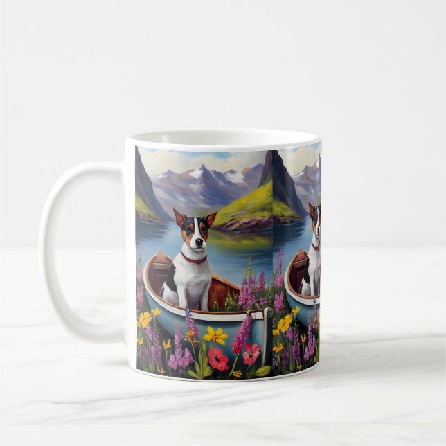 Rat Terrier on a Paddle: A Scenic Adventure Coffee Mug (Left)