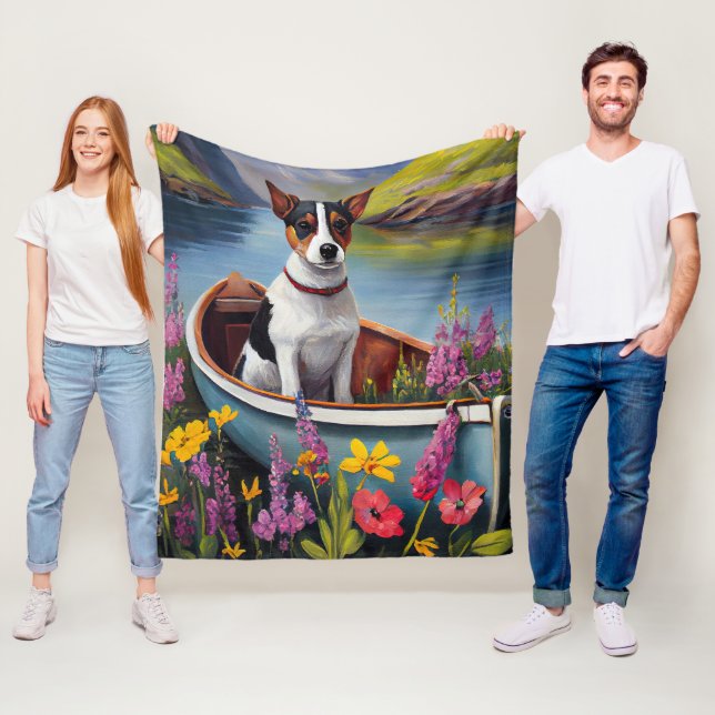 Rat Terrier on a Paddle: A Scenic Adventure Fleece Blanket (In Situ)