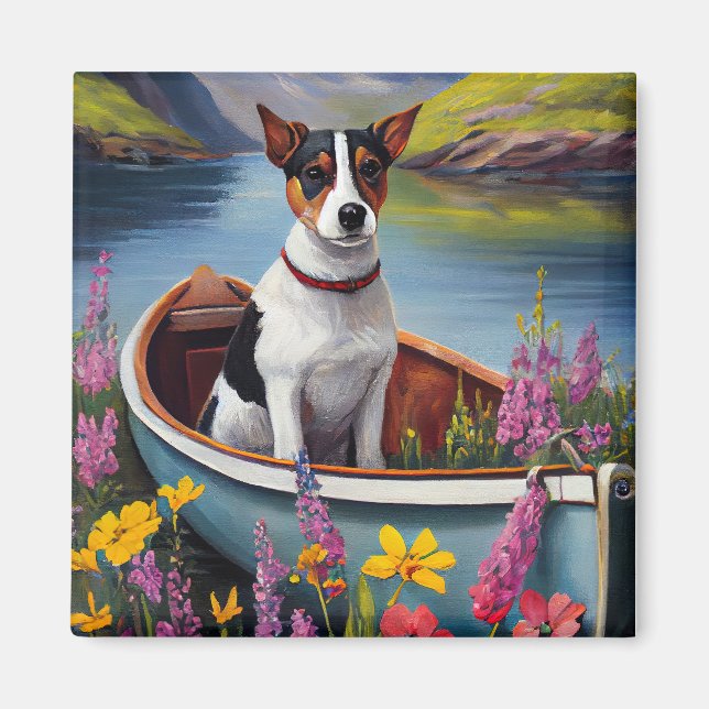Rat Terrier on a Paddle: A Scenic Adventure Magnet (Front)