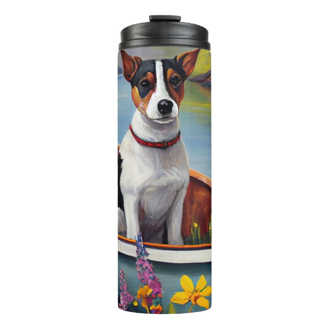 Rat Terrier on a Paddle: A Scenic Adventure Thermal Tumbler (Front)