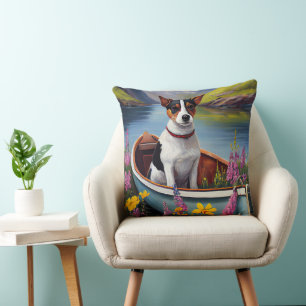 Rat Terrier on a Paddle: A Scenic Adventure Throw Pillow