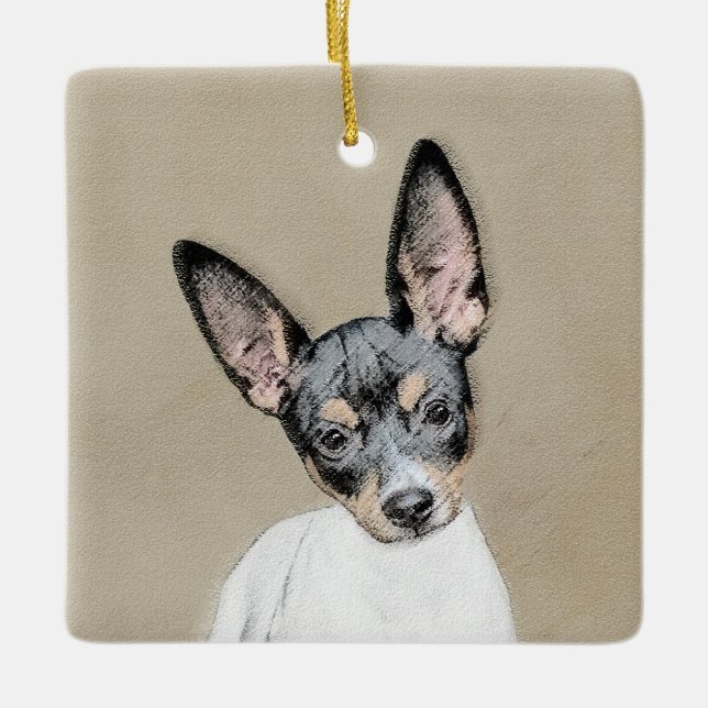 Rat Terrier Painting - Cute Original Dog Art Ceramic Ornament (Front)