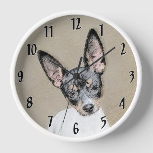 Rat Terrier Painting - Cute Original Dog Art Clock
