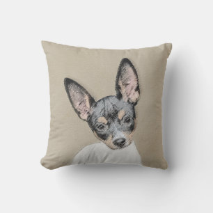 Rat Terrier Painting - Cute Original Dog Art Outdoor Pillow