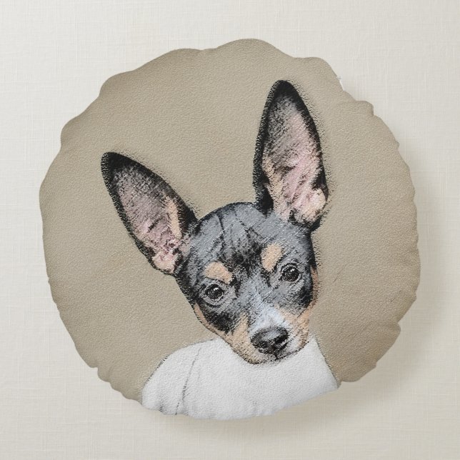 Rat Terrier Painting - Cute Original Dog Art Round Pillow (Back)