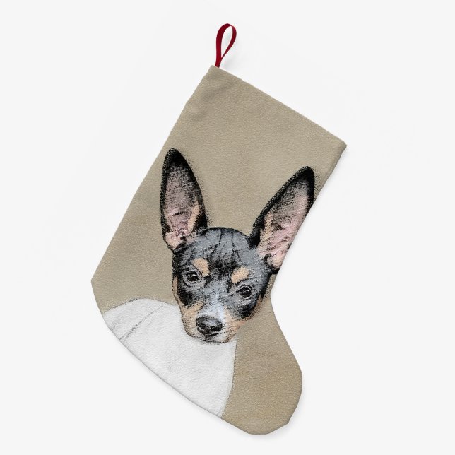 Rat Terrier Painting - Cute Original Dog Art Small Christmas Stocking (Front (Hanging))