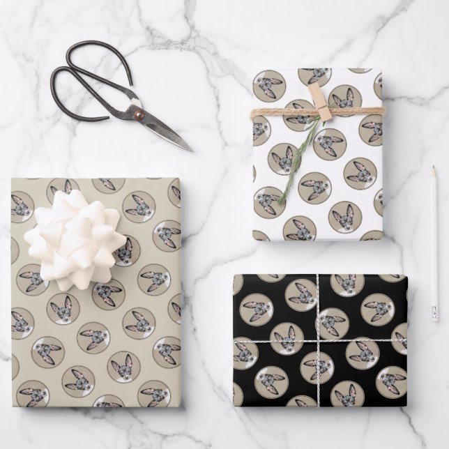 Rat Terrier Painting Tri Colour Original Dog Art Wrapping Paper Sheet (Front)