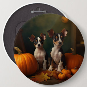 Rat Terrier Puppy Autumn Delight Pumpkin  6 Inch Round Button