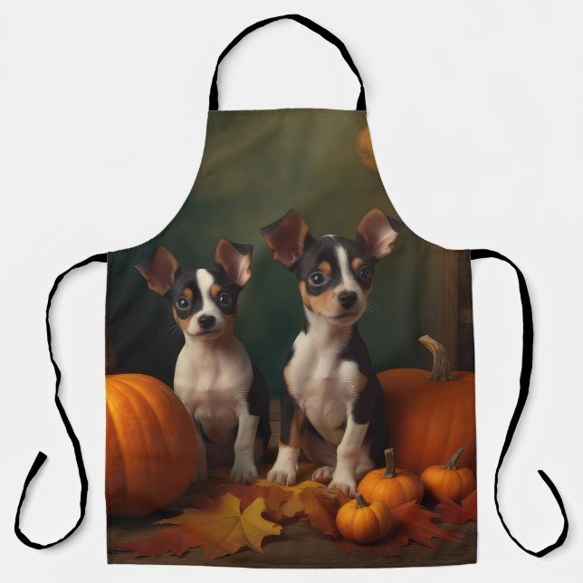 Rat Terrier Puppy Autumn Delight Pumpkin  Apron (Front)
