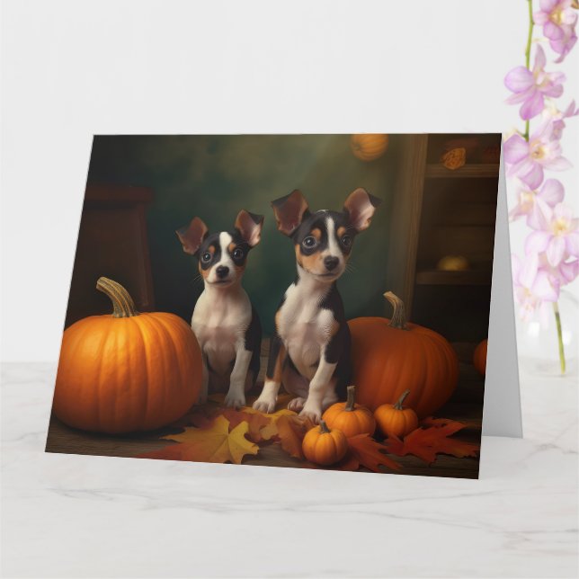 Rat Terrier Puppy Autumn Delight Pumpkin  Card (Orchid)