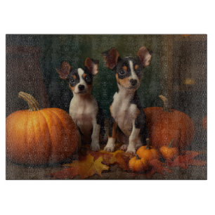 Rat Terrier Puppy Autumn Delight Pumpkin Cutting Board