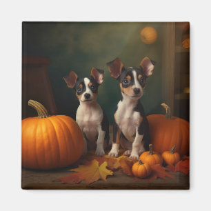 Rat Terrier Puppy Autumn Delight Pumpkin  Magnet