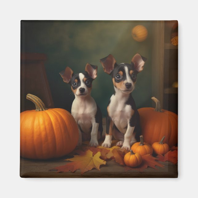 Rat Terrier Puppy Autumn Delight Pumpkin  Magnet (Front)