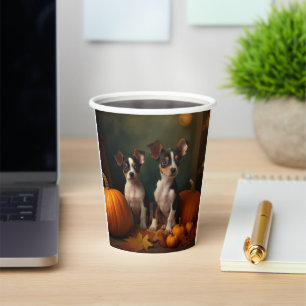 Rat Terrier Puppy Autumn Delight Pumpkin Paper Cups